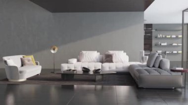 3d video rendering footage contemporary interior design of the living room. Stylish interior of the living room