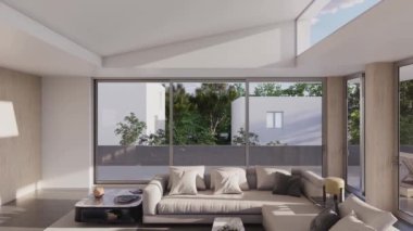 3d video rendering footage contemporary interior design of the living room. Stylish interior of the living room