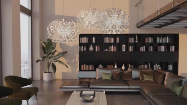 Vídeo Renderização Imagens Design Interiores Contemporâneos Sala Estar Interior Elegante — Vídeo de Stock