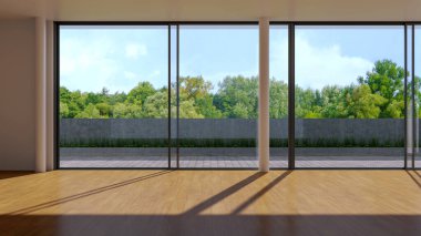 Büyük, lüks, modern kitaplar. Parlak iç mekânlar. Oturma odası tasviri.