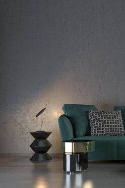 3D tasviri, büyük lüks, modern, parlak iç mekânlar sunuyor. Oturma odasındaki model bilgisayarlar dijital olarak oluşturuluyor.