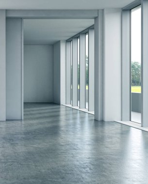 3D tasviri, büyük lüks, modern, parlak iç mekânlar sunuyor. Oturma odasındaki model bilgisayarlar dijital olarak oluşturuluyor.