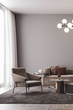 3D tasviri, büyük lüks, modern, parlak iç mekânlar sunuyor. Oturma odasındaki model bilgisayar dijital olarak üretiliyor.