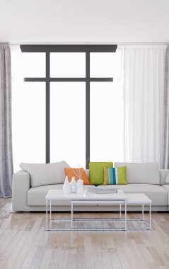 3D tasviri, büyük lüks, modern, parlak iç mekânlar sunuyor. Oturma odasındaki model bilgisayar dijital olarak üretiliyor.