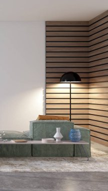 3D tasviri, büyük lüks, modern, parlak iç mekânlar sunuyor. Oturma odasındaki model bilgisayar dijital olarak üretiliyor.