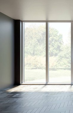 Büyük lüks, modern, parlak iç mekanlar. Oturma odası tasviri. 3D görüntüleme.