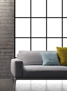 3D tasviri, büyük lüks, modern, parlak iç mekânlar sunuyor. Oturma odasındaki model bilgisayarlar dijital olarak oluşturuluyor.