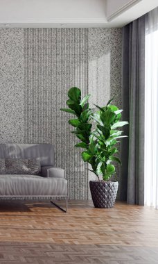 3D tasviri, büyük lüks, modern, parlak iç mekânlar sunuyor. Oturma odasındaki model bilgisayarlar dijital olarak oluşturuluyor.