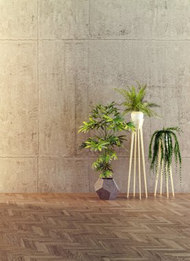 Büyük lüks, modern, parlak iç mekanlar. Oturma odası tasviri. 3D görüntüleme.