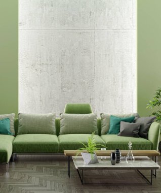 Büyük lüks, modern, parlak iç mekanlar. Oturma odası tasviri. 3D görüntüleme.