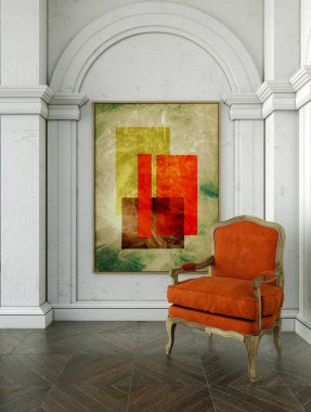 Büyük lüks, modern, parlak iç mekan. Oturma odası tasviri 3D canlandırma.