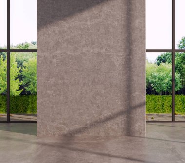 Büyük lüks, modern, parlak iç mekan. Oturma odası tasviri 3D canlandırma.