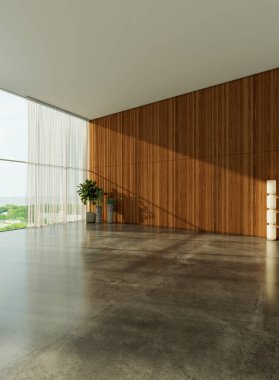 Büyük lüks, modern, parlak iç mekan. Oturma odası tasviri 3D canlandırma.