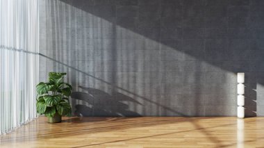 Büyük lüks, modern, parlak iç mekan. Oturma odası tasviri 3D canlandırma.