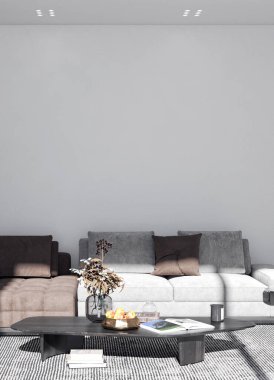 3D tasviri, büyük lüks, modern, parlak iç mekânlar sunuyor. Oturma odasındaki model bilgisayarlar dijital olarak oluşturuluyor.