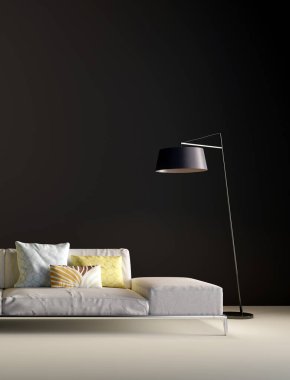 3D tasviri, büyük lüks, modern, parlak iç mekânlar sunuyor. Oturma odasındaki model bilgisayarlar dijital olarak oluşturuluyor.