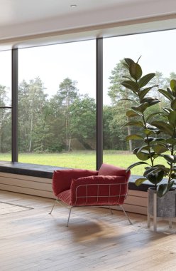 3D tasviri, büyük lüks, modern, parlak iç mekânlar sunuyor. Oturma odasındaki model bilgisayarlar dijital olarak oluşturuluyor.