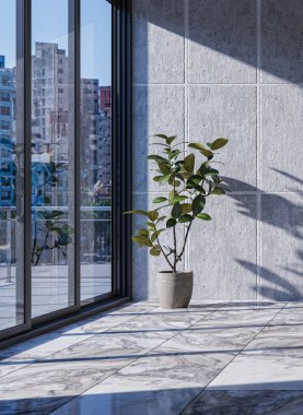 3D tasviri, büyük lüks, modern, parlak iç mekânlar sunuyor. Oturma odasındaki model bilgisayarlar dijital olarak oluşturuluyor.