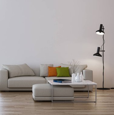 3D tasviri, büyük lüks, modern, parlak iç mekânlar sunuyor. Oturma odasındaki model bilgisayarlar dijital olarak oluşturuluyor.