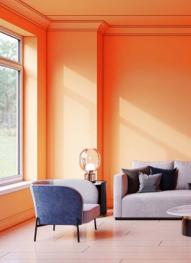 3D tasviri, büyük lüks, modern, parlak iç mekânlar sunuyor. Oturma odasındaki model bilgisayarlar dijital olarak oluşturuluyor.