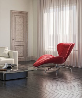 3D tasviri, büyük lüks, modern, parlak iç mekânlar sunuyor. Oturma odasındaki model bilgisayarlar dijital olarak oluşturuluyor.