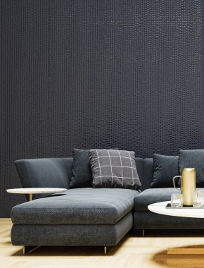 3D tasviri büyük lüks, modern, parlak iç mekânlar çiziyor. Oturma odası modeli. 