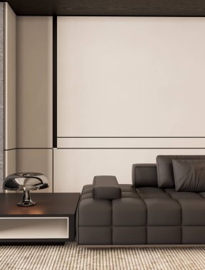 Büyük lüks, modern, parlak iç mekan. Oturma odası tasviri 3D canlandırma.