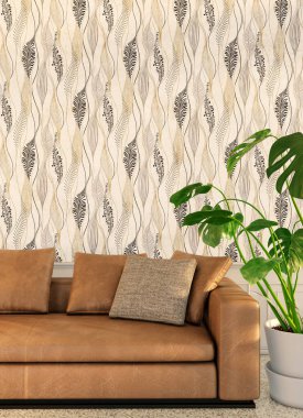 Zarif ve modern bir oturma odası. Bu davetkar alan rahat bir kanepe, ahşap bir sehpa ve mükemmel bir stil ve konfor karışımı oluşturan yumuşak bir aydınlatma içeriyor..