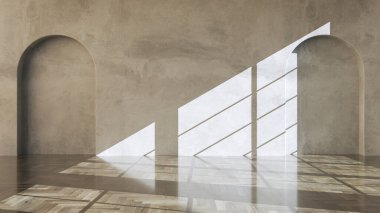 Büyük lüks, modern, parlak iç mekan. Oturma odası tasviri 3D canlandırma.