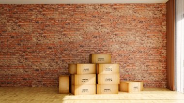 Büyük lüks, modern, parlak iç mekan. Oturma odası tasviri 3D canlandırma.