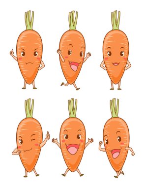 Farklı pozlar sevimli karikatür havuç seti.