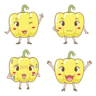 Farklı pozlar sevimli karikatür çan biber seti.