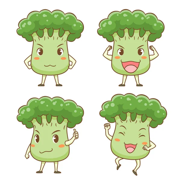 Set Von Niedlichen Cartoon Brokkoli Verschiedenen Posen — Stockvektor
