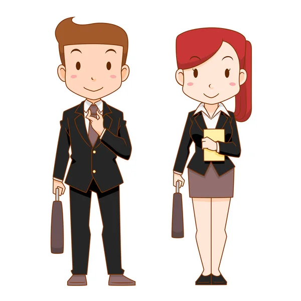 Χαριτωμένο Χαρακτήρες Καρτούν Των Επιχειρήσεων Άνθρωπος Και Γυναίκα — Διανυσματικό Αρχείο