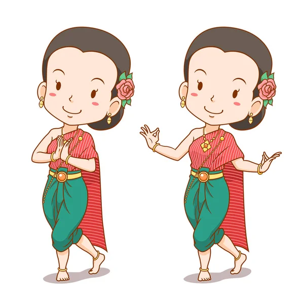 Personaje Dibujos Animados Bailarina Tradicional Tailandesa — Archivo Imágenes Vectoriales
