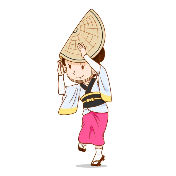 Personaje Dibujos Animados Awa Odori Bailarina Bailarina Tradicional Japonesa — Archivo Imágenes Vectoriales