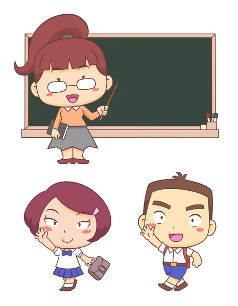 Personaje Dibujos Animados Niños Maestros Vuelta Escuela — Vector de stock