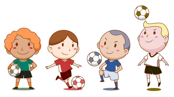 Εικονογράφηση Κινουμένων Σχεδίων Από Χαριτωμένα Παίκτες Ποδοσφαίρου — Διανυσματικό Αρχείο
