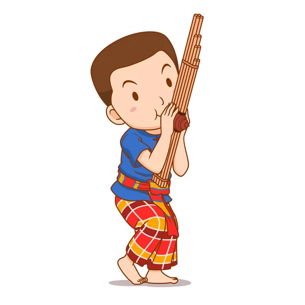 Мультяшный Персонаж Мальчика Играющего Инструменте Кена — стоковый вектор