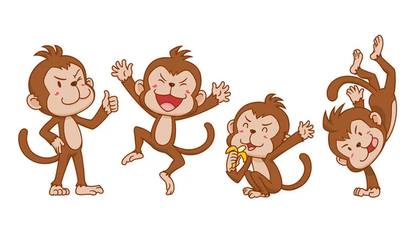 Farklı Pozlar Sevimli Karikatür Maymunlar Seti — Stok Vektör