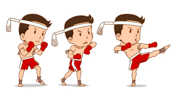 Rajzfilmfigura Aranyos Muay Thai Boxer — Stock Vector