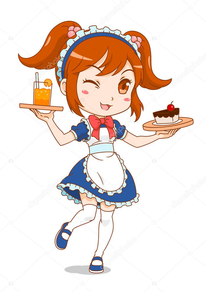 Cartoon character of maid cafe girl.