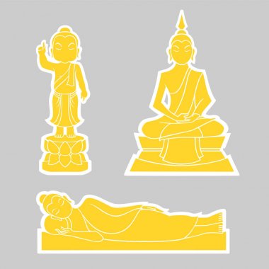 Visakha Puja günü için Buddha 'nın grafik vektörü. Doğum, aydınlanma ve yok olma.
