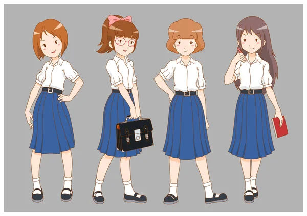 Reihe Von Cartoon High School Mädchen — Stockvektor