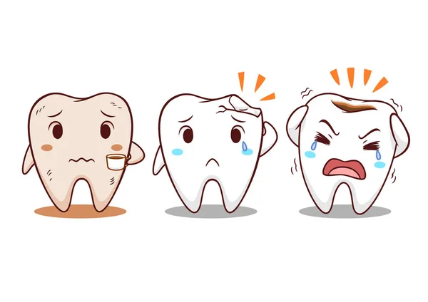 Illustration Dessin Animé Dent Avec Des Problèmes Dents — Image vectorielle