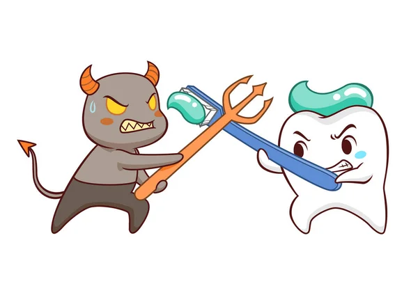 Karikatur Von Zahn Bekämpfenden Bakterien — Stockvektor