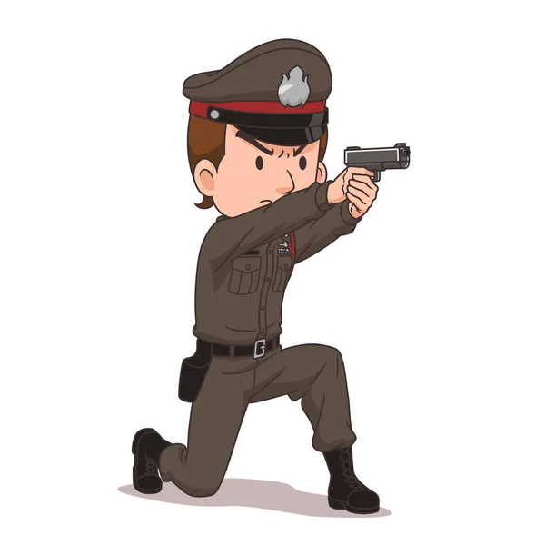 Cartoon Character Thai Police Pointing Gun — Stock Vector