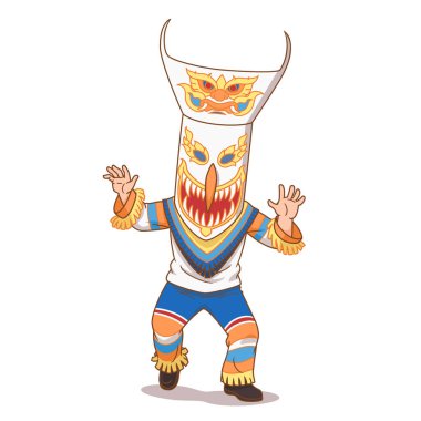 Kuzey Tayland 'daki Bun Luang festivalinde Phi Ta Khon hayaletinin karikatür çizimi..