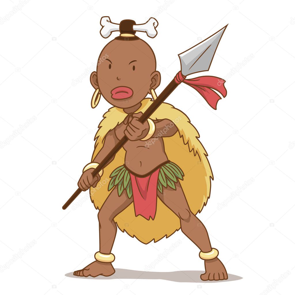 Cartoon character of Africa indigenous man holding spear.