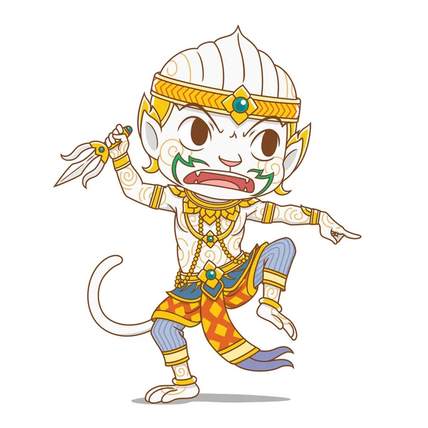 Personaje Dibujos Animados Hanuman Personaje Mono Rey Épica Rammakian Tailandia — Vector de stock